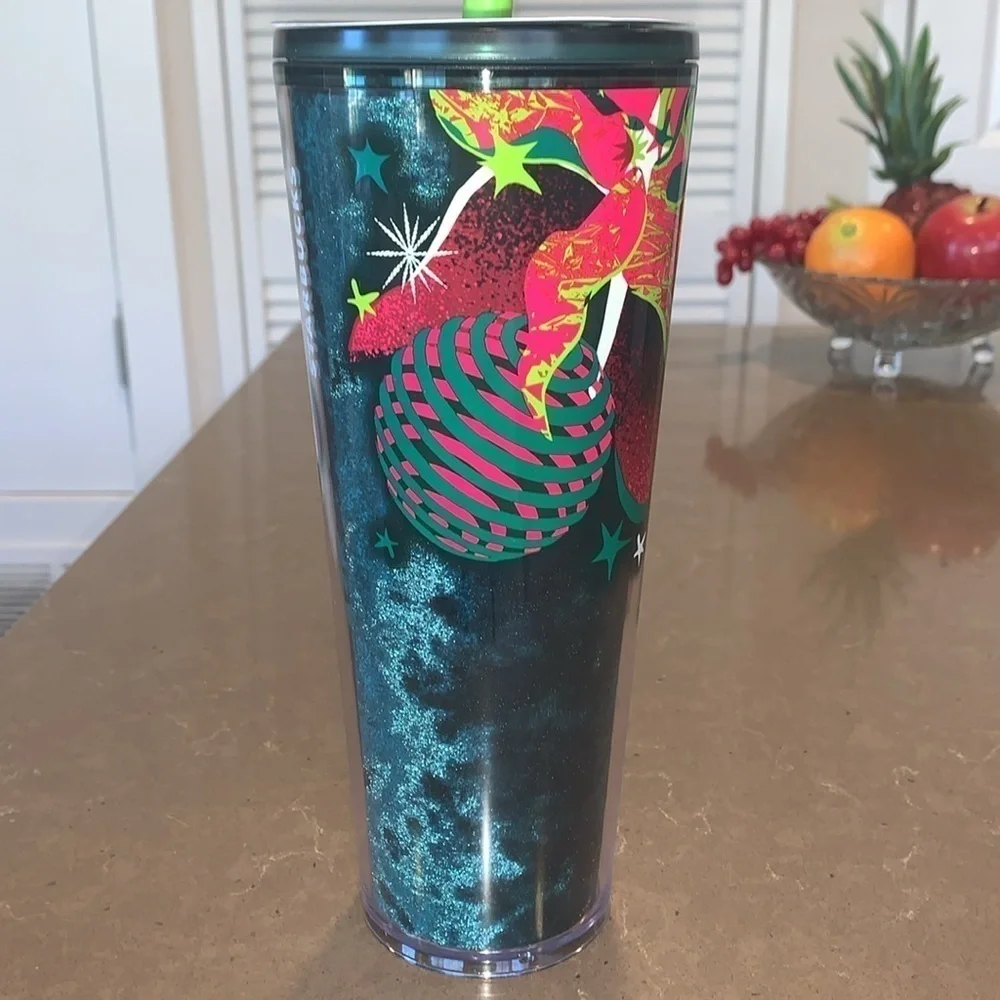 Starbucks 2023 Christmas Holiday Tumbler Ornaments with Bow Straw Topper 24 oz